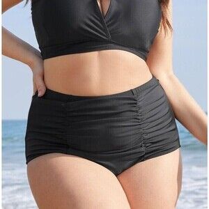 Bloomchic Swim bottom Plus 3X 22 24 Black Solid Ruched Detail‎ High Rise